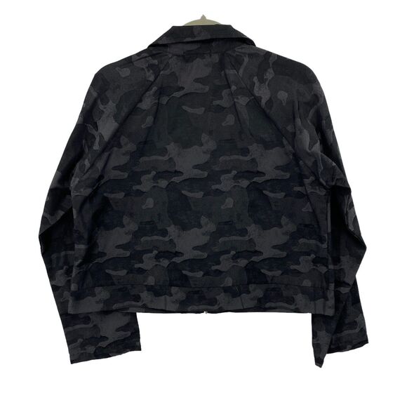 Sun Kim Crop Jacket size Small Black Camo pattern Artsy Snap Details Full Zip - Picture 7 of 11